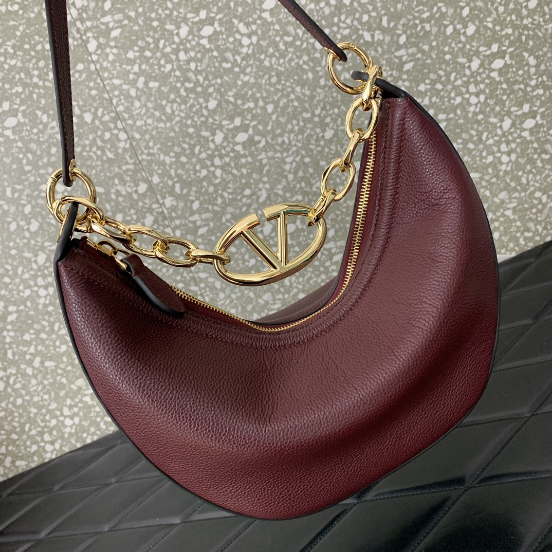 Valentino Garavani VLogo Moon Small Hobo Bag in Burgundy Nappa Leather 